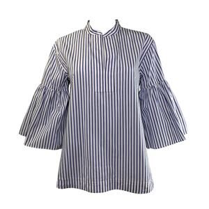 Lauren Ralph LRL Bell Sleeve Top Size S Blue White Striped 100% Crisp Cotton NEW
